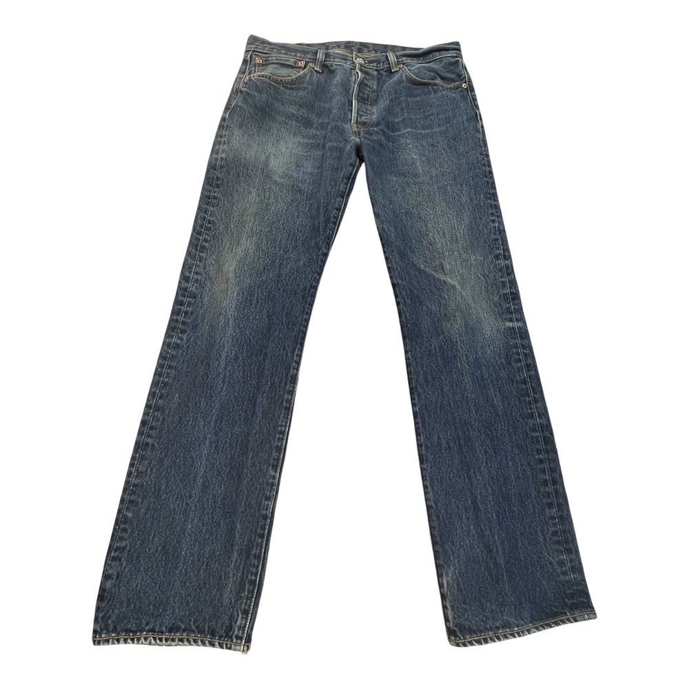 Levis 501 Original Fit Straight Leg Jeans Blue Denim Mens W34 L32 Button Fly